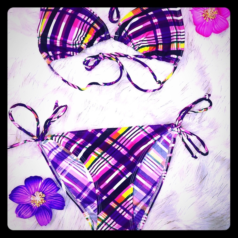 Posie-K cute purple/pink striped 2 piece bikini